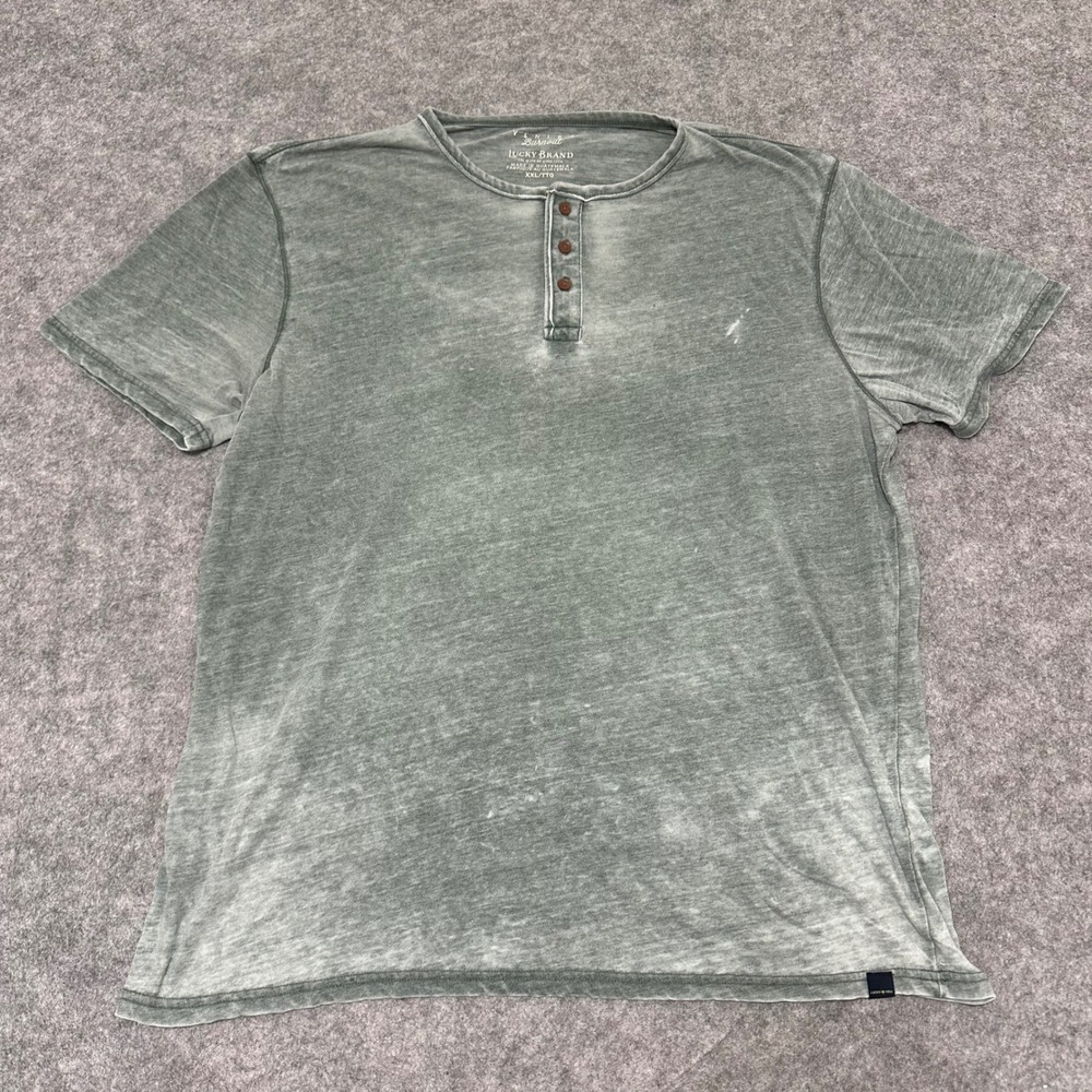 Lucky Brand Henley Shirt Mens 2XL Green Venice Burnout Short Sleeve Casual Tee